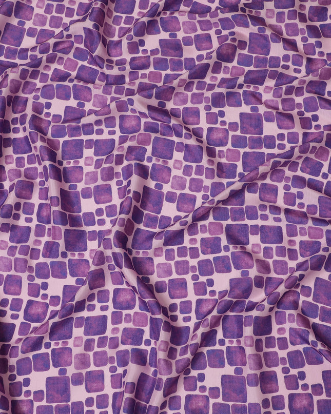 Light Pink and Purple Geometric Viscose Digital Printed Fabric - 110 cm Width-D19990