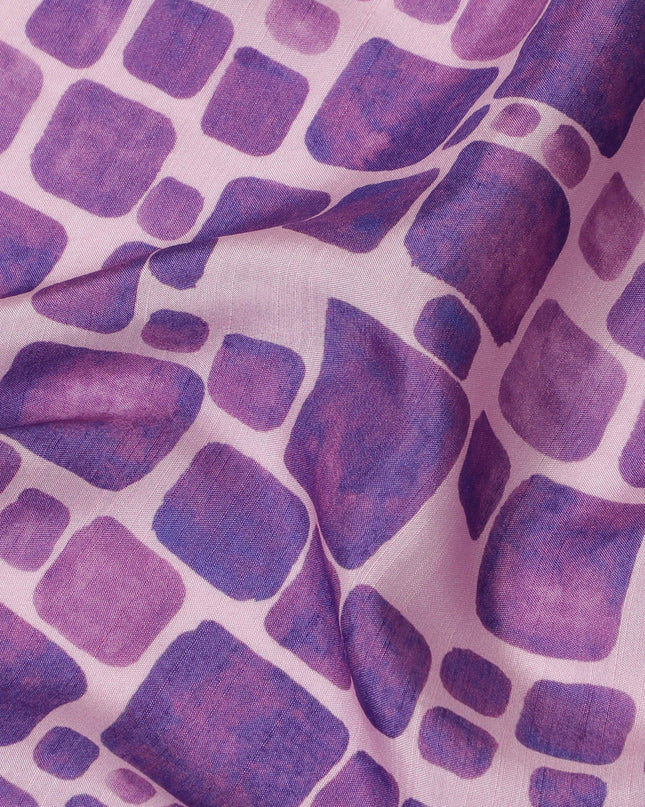 Light Pink and Purple Geometric Viscose Digital Printed Fabric - 110 cm Width-D19990