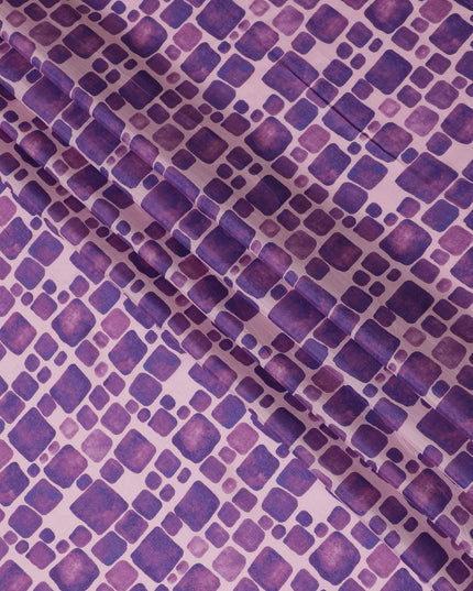 Light Pink and Purple Geometric Viscose Digital Printed Fabric - 110 cm Width-D19990