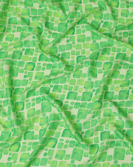 Light Green and Lime Geometric Viscose Digital Printed Fabric - 110 cm Width-D19991