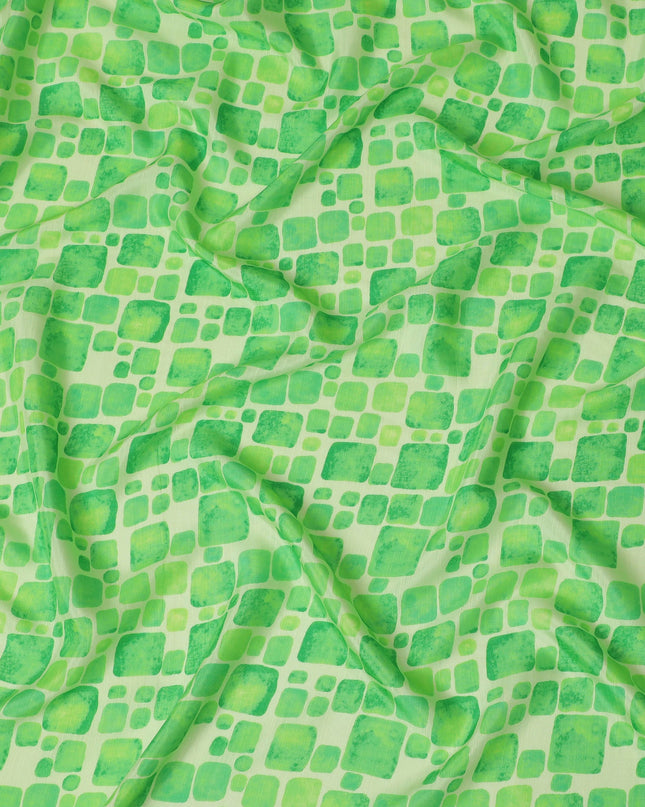 Light Green and Lime Geometric Viscose Digital Printed Fabric - 110 cm Width-D19991