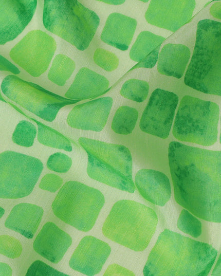 Light Green and Lime Geometric Viscose Digital Printed Fabric - 110 cm Width-D19991