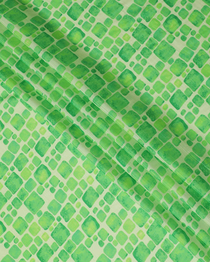 Light Green and Lime Geometric Viscose Digital Printed Fabric - 110 cm Width-D19991