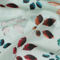 Light Mint with Multicolor Leaf Print Viscose Digital Printed Fabric - 110 cm Width-D19993