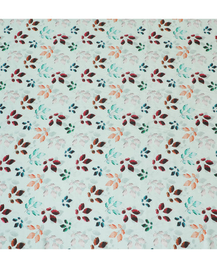 Light Mint with Multicolor Leaf Print Viscose Digital Printed Fabric - 110 cm Width-D19993