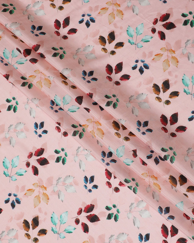 Light Pink with Multicolor Leaf Print Viscose Digital Printed Fabric - 110 cm Width-D19994