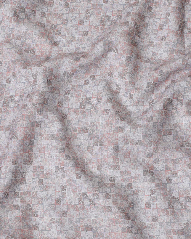 Soft Grey and Pastel Pink Geometric Pure Linen Fabric - 150 cm Width-D19995