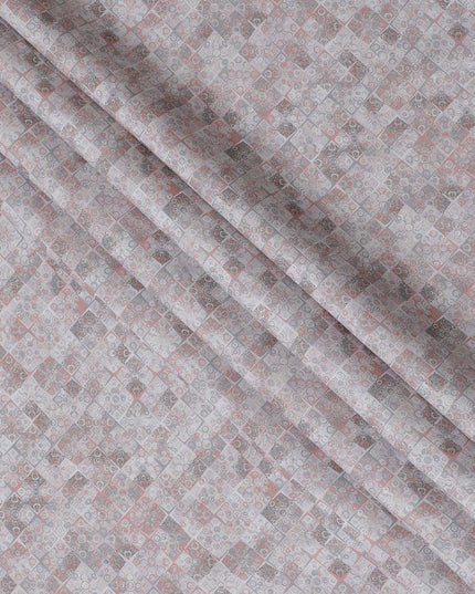 Soft Grey and Pastel Pink Geometric Pure Linen Fabric - 150 cm Width-D19995