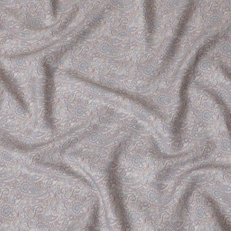 قماش بيج مع كتان نقي بيزلي أزرق وبرتقالي - عرض 150 سم-D19996