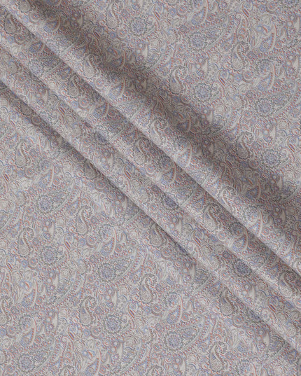 Beige with Blue and Orange Paisley Pure Linen Fabric - 150 cm Width-D19996