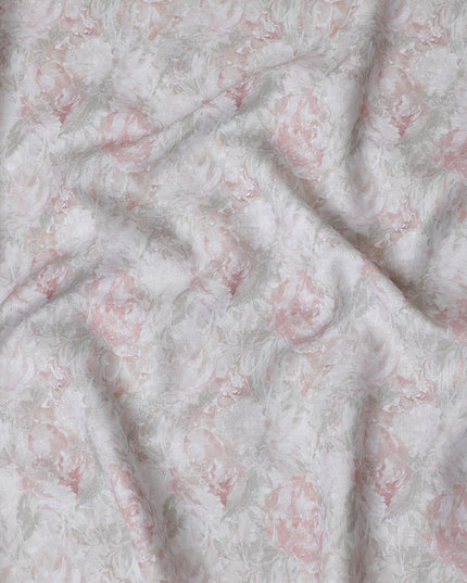 Soft White with Pastel Pink Floral Pure Linen Fabric - 150 cm Width-D19997