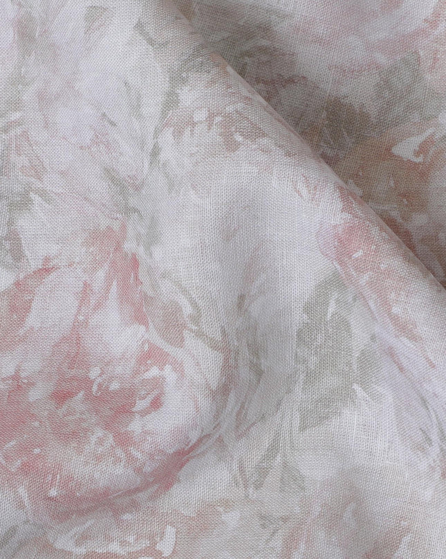 Soft White with Pastel Pink Floral Pure Linen Fabric - 150 cm Width-D19997