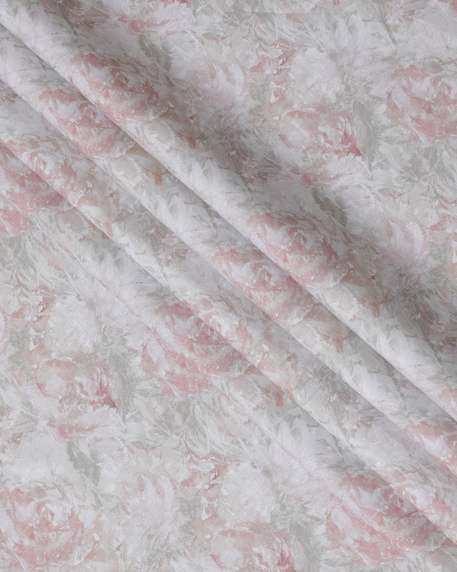 Soft White with Pastel Pink Floral Pure Linen Fabric - 150 cm Width-D19997