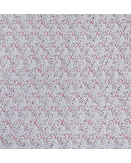 Light Grey with Pink Leaf Print Pure Linen Fabric - 150 cm Width-D19998