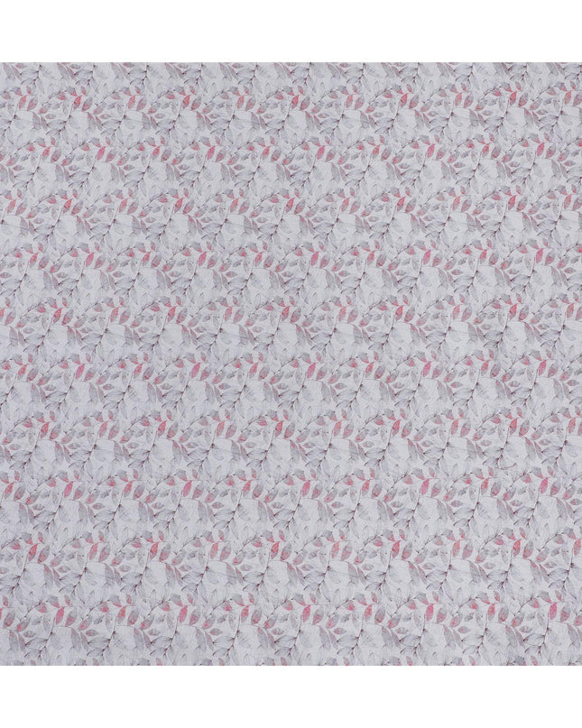 Light Grey with Pink Leaf Print Pure Linen Fabric - 150 cm Width-D19998