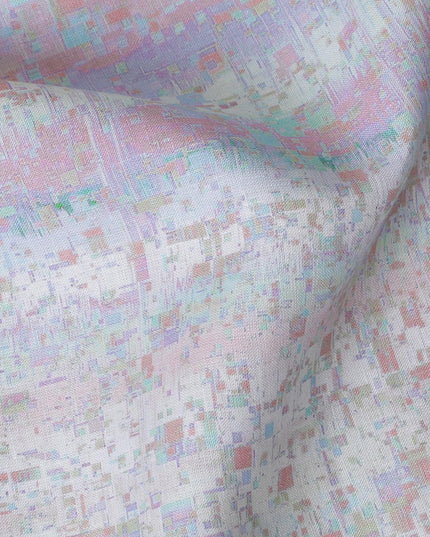 Pastel Multicolor Abstract Print Pure Linen Fabric - 150 cm Width-D19999