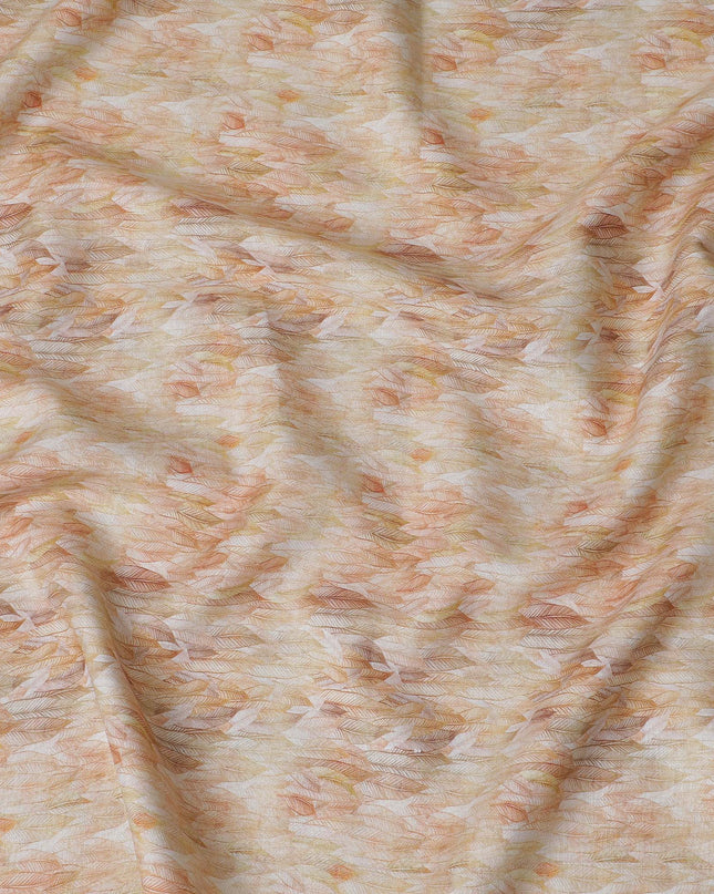 Warm Beige and Orange Feather Print Pure Linen Fabric - 150 cm Width-D20000