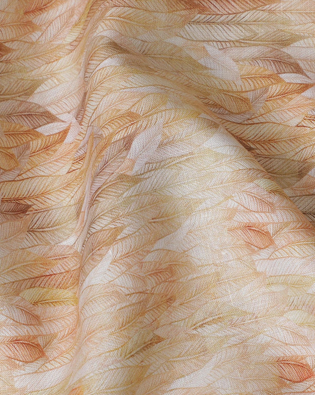 Warm Beige and Orange Feather Print Pure Linen Fabric - 150 cm Width-D20000