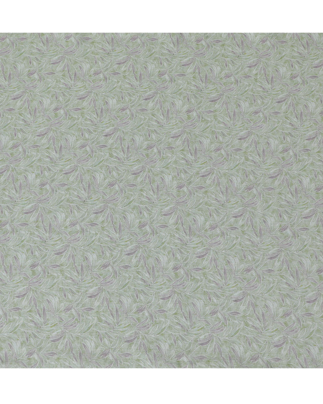 Light Green and Lavender Leaf Print Pure Linen Fabric - 150 cm Width-D20001