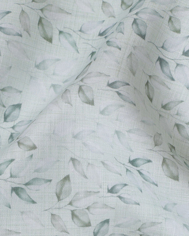 Light Blue and Grey Leaf Print Pure Linen Fabric - 150 cm Width-D20002