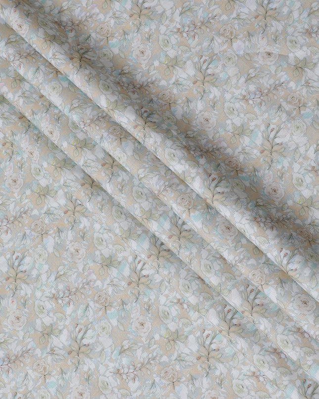 Soft Beige with Pastel Floral Print Pure Linen Fabric - 150 cm Width-D20004