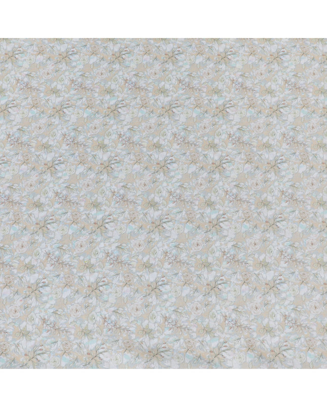 Soft Beige with Pastel Floral Print Pure Linen Fabric - 150 cm Width-D20004