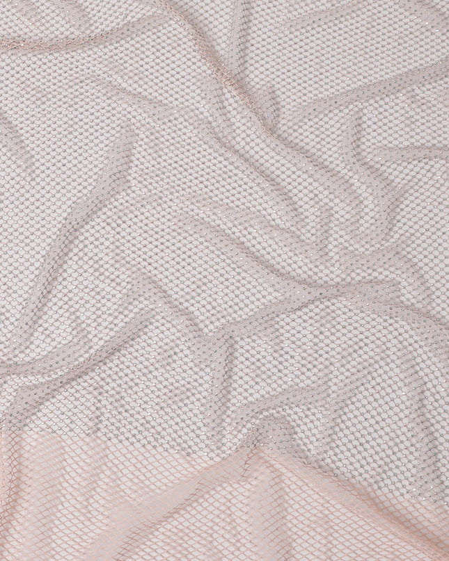 Soft Peach Crystal Embellished Nylon Mesh Tulle Fabric, 150cm Width – Ideal for Bridal and Craft Projects-D20079 Regal Fabrics