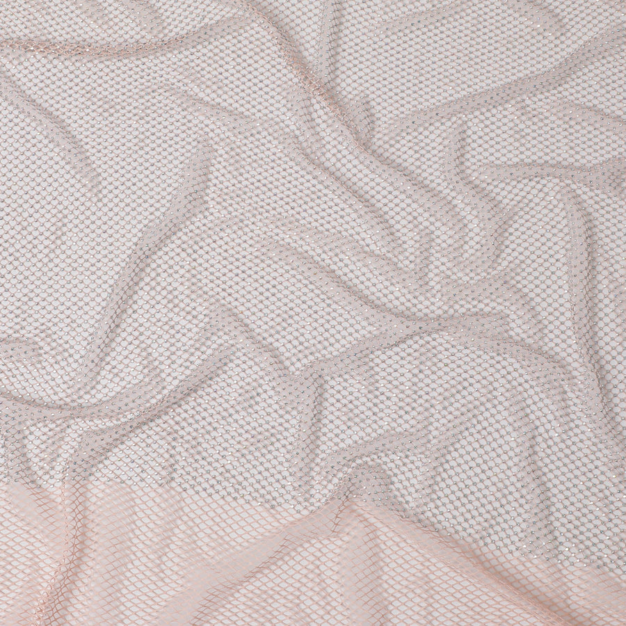 Soft Peach Crystal Embellished Nylon Mesh Tulle Fabric, 150cm Width – Ideal for Bridal and Craft Projects-D20079