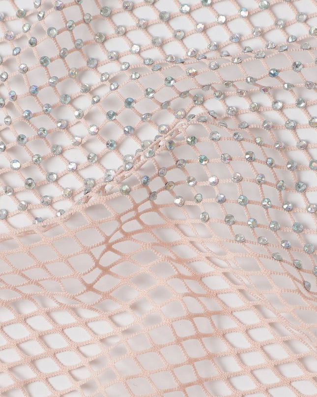 Soft Peach Crystal Embellished Nylon Mesh Tulle Fabric, 150cm Width – Ideal for Bridal and Craft Projects-D20079 Regal Fabrics