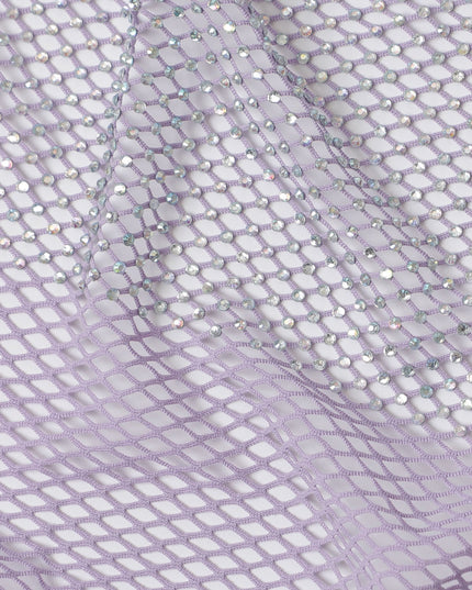 Lavender Shine Stone Embellished Nylon Mesh Tulle Fabric, 150cm Width – Ideal for Costume and Event Décor-D20080