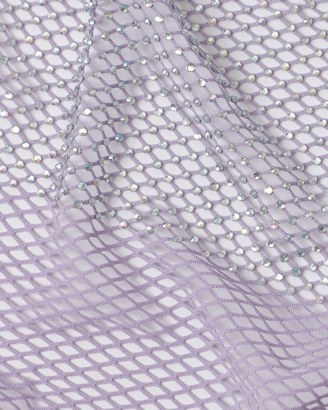 Lavender Shine Stone Embellished Nylon Mesh Tulle Fabric, 150cm Width – Ideal for Costume and Event Décor-D20080