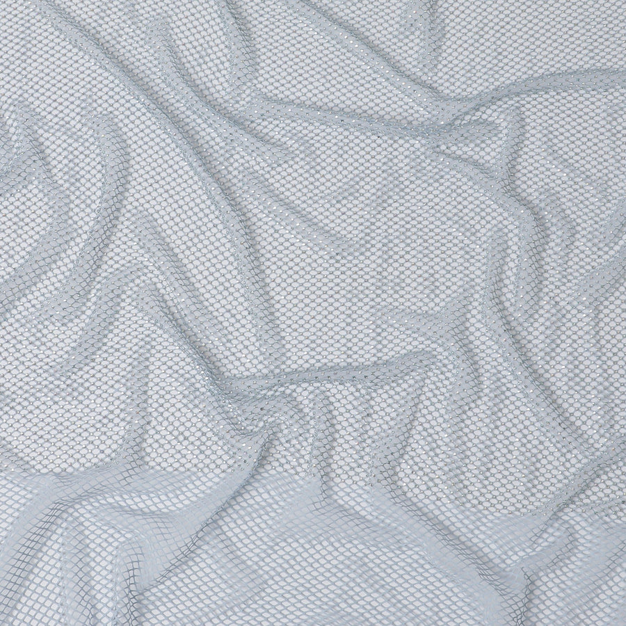 Ice Blue Crystal Embellished Nylon Mesh Tulle Fabric, 150cm Width – Perfect for Dance Costumes and Elegant Drapes-D20081