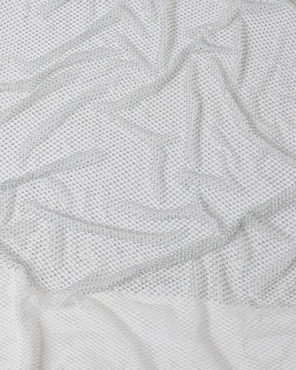 Classic White Crystal Embellished Nylon Mesh Tulle Fabric, 150cm Width – Perfect for Wedding and Party Décor-D20082