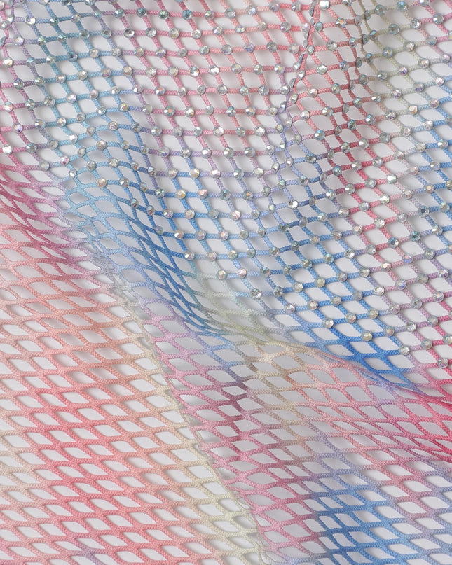 Rainbow Gradient Crystal Embellished Nylon Mesh Tulle Fabric, 150cm Width – Perfect for Vibrant Costumes and Décor-D20084