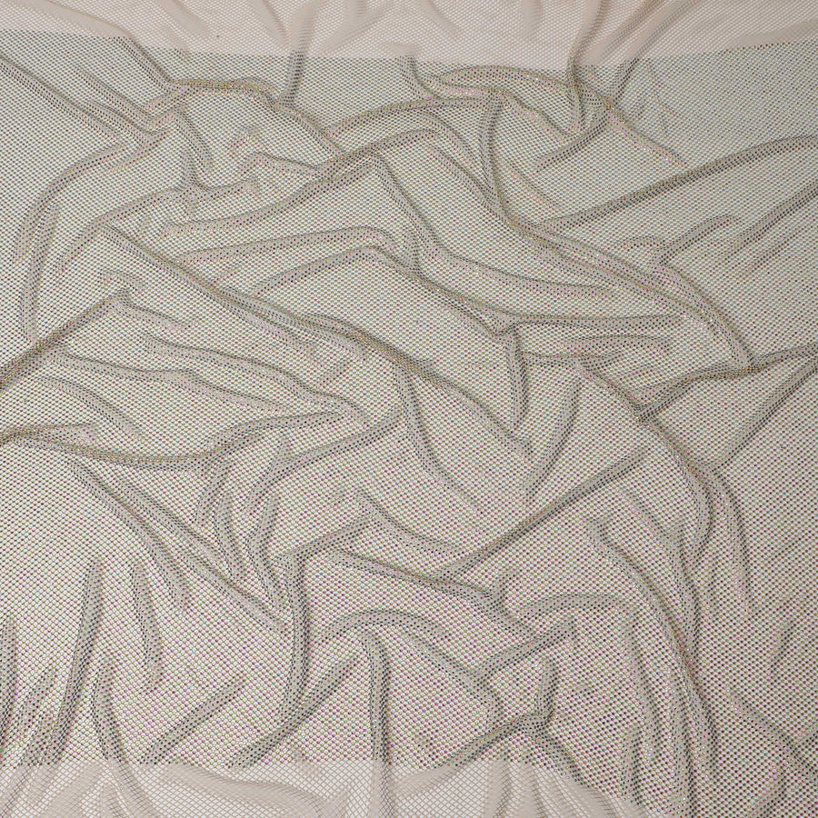 Golden Glow Crystal Embellished Nylon Mesh Tulle Fabric, 150cm Width – Ideal for Luxurious Drapes and Festive Wear-D20089