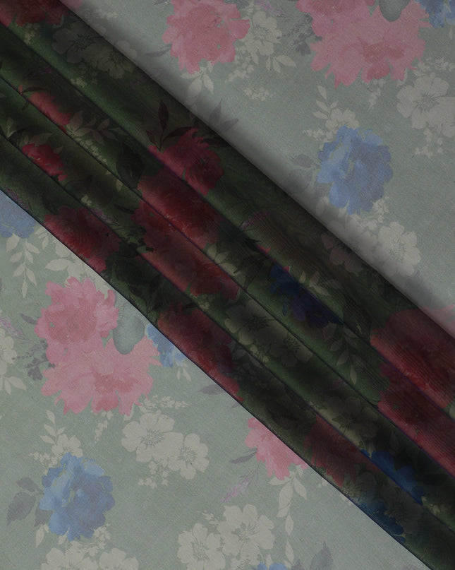 Soft Sage Green Floral Silk Chiffon Fabric, 110cm Width – Perfect for Spring Dresses and Scarves-D20093