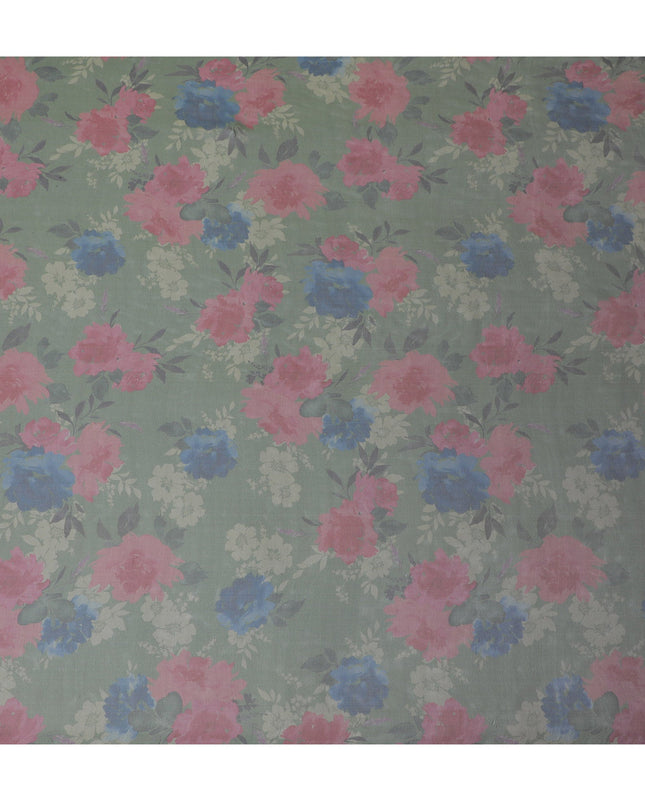 Soft Sage Green Floral Silk Chiffon Fabric, 110cm Width – Perfect for Spring Dresses and Scarves-D20093