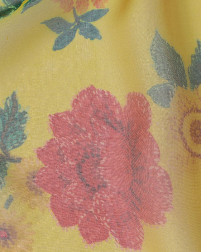 Vibrant Sunshine Yellow Floral Silk Chiffon Fabric, 110cm Width – Perfect for Summer Dresses and Scarves-D20094