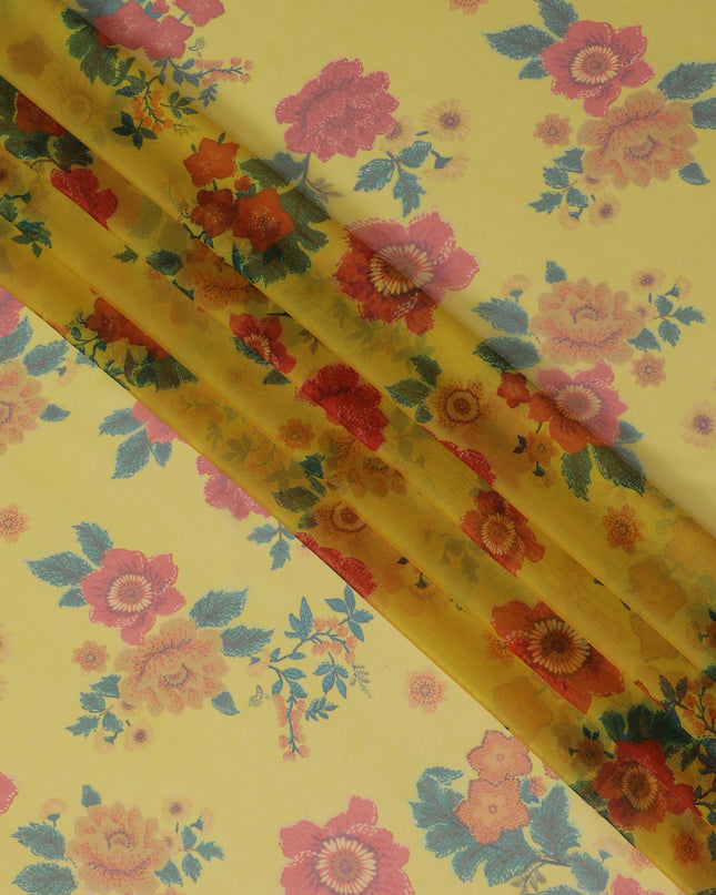 Vibrant Sunshine Yellow Floral Silk Chiffon Fabric, 110cm Width – Perfect for Summer Dresses and Scarves-D20094