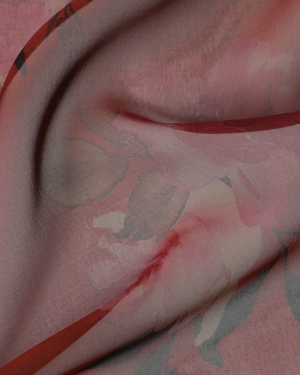 Soft Coral Red Floral Silk Chiffon Fabric, 110cm Width – Ideal for Delicate Spring and Summer Apparel-D20096