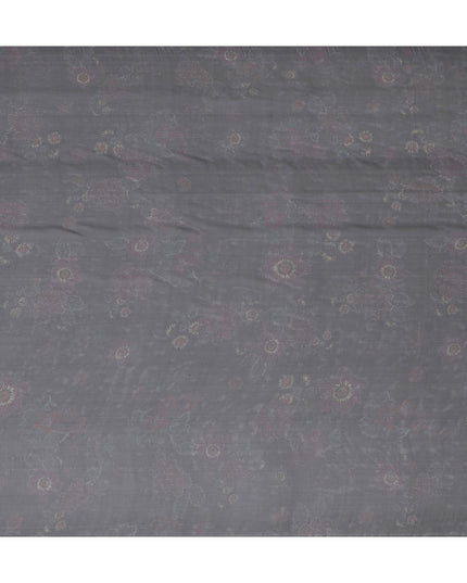 Subtle Charcoal Grey Silk Chiffon Fabric with Pink Floral Accents, 110cm Width – Ideal for Elegant Dresses and Scarves-D20097