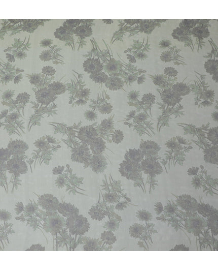 Elegant Soft Olive Floral Silk Chiffon Fabric, 110cm Width – Ideal for Bridal Wear and Special Occasions-D20098