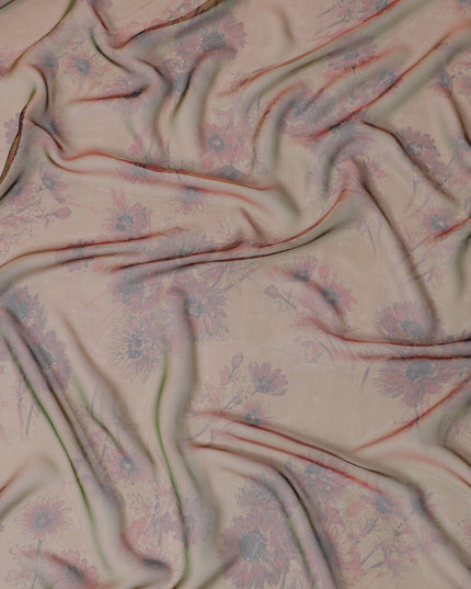 Soft Peach Floral Silk Chiffon Fabric, 110cm Width – Perfect for Romantic Dresses and Elegant Scarves-D20100