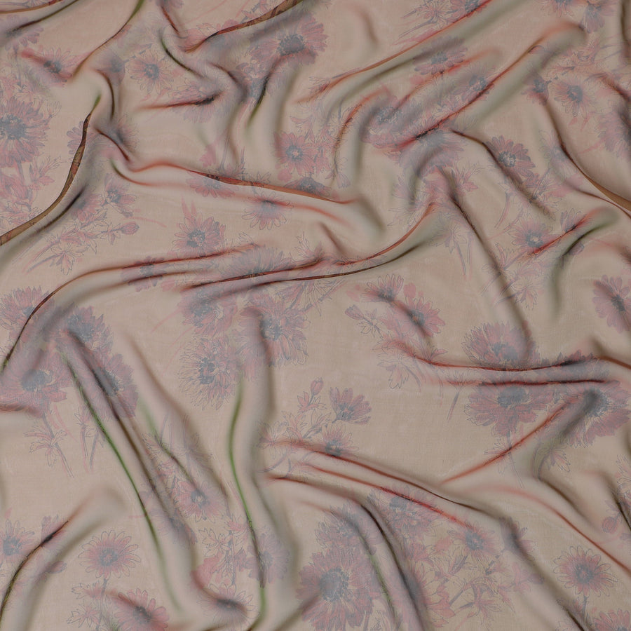 قماش شيفون حريري ناعم بنقشة زهور الخوخ، عرض 110 سم - مثالي للفساتين الرومانسية والأوشحة الأنيقة - D20100