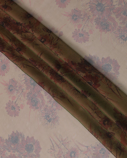 Soft Peach Floral Silk Chiffon Fabric, 110cm Width – Perfect for Romantic Dresses and Elegant Scarves-D20100