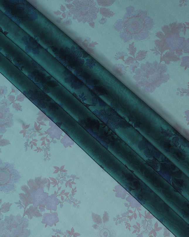 Serene Aqua Silk Chiffon Fabric with Lavender Floral Prints, 110cm Width – Ideal for Spring and Summer Apparel-D20101