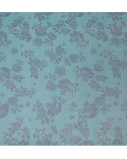 Serene Aqua Silk Chiffon Fabric with Lavender Floral Prints, 110cm Width – Ideal for Spring and Summer Apparel-D20101