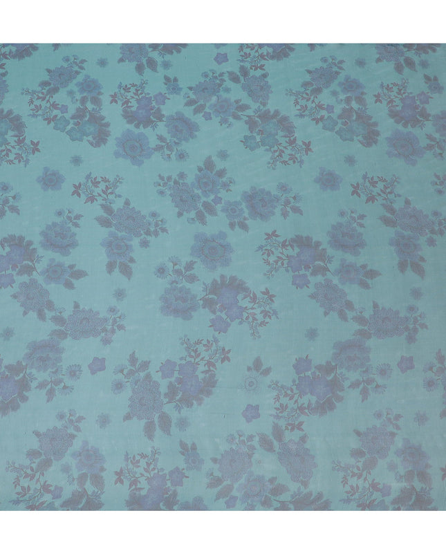 Serene Aqua Silk Chiffon Fabric with Lavender Floral Prints, 110cm Width – Ideal for Spring and Summer Apparel-D20101