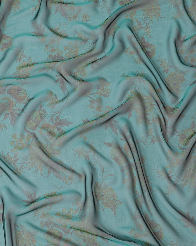 Refreshing Mint Green Silk Chiffon Fabric with Rose Floral Prints, 110cm Width – Ideal for Elegant Spring Apparel-D20102