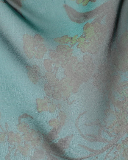 Refreshing Mint Green Silk Chiffon Fabric with Rose Floral Prints, 110cm Width – Ideal for Elegant Spring Apparel-D20102